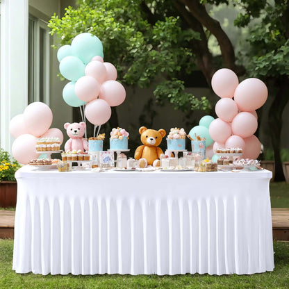 Elastic Spandex Table Cover with Jellyfish Skirt Thickened Non-Transparent High Stretch Polyester Tablecloth for 4ft 6ft Tables Party Birthday Wedding Banquet Hotel Conference Trade Show