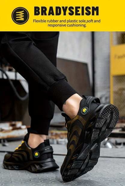 Men's Steel Toe Safety Shoes Wide Width Puncture-Proof with Rotating Buckle – Non-Slip Cushioned Work Boots for Construction, Industrial & Warehouse, Sizes US 6.5–13.5