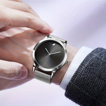 Men's Minimalist Stainless Steel Band Quartz Watch Slim Round Dial Casual Fashion Everyday Wear Gift for Him Silver Brown