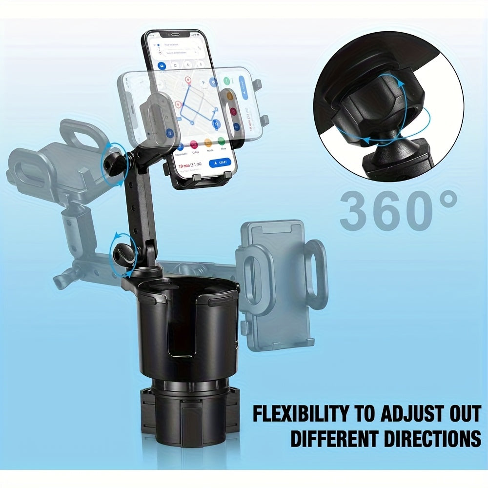 Car Phone Cup Holder Mount 2-in-1 Swivel 360° Rotation Universal Fit for Cars SUVs Trucks with Shock Absorption Trim - Black Extender