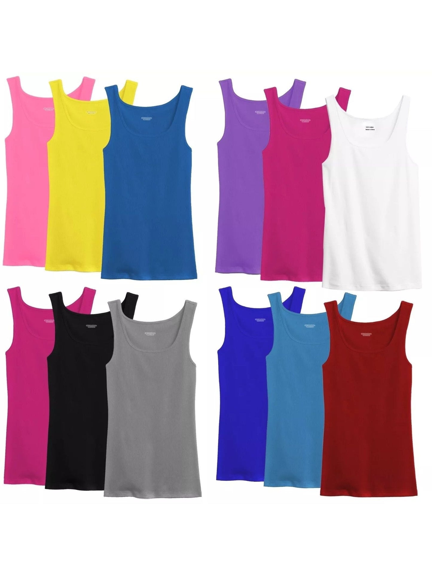 Women's 100% Cotton Ribbed Tank Top Tagless Sleeveless Round Neck Multipack 3 6 9 12 Pcs Random Colors S-XXL Everyday Wear