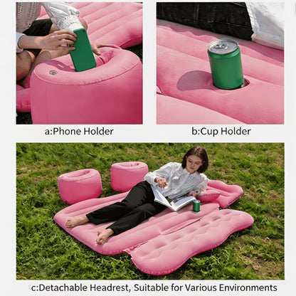 Car Inflatable Bed for SUV Sedan Soft Flocked Rear Seat Air Mattress Foldable Portable Sleeping Mat for Camping Road Trips Picnics – Includes Air Pump & Storage Bag, Black Grey Beige Pink