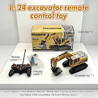 Remote Control Excavator Toy Set with Metal Shovel LED Lights 1200mAh Battery RC Construction Truck Bulldozer Dump Truck Loader Combo for Boys Ages 6 and Up Birthday Christmas Gift