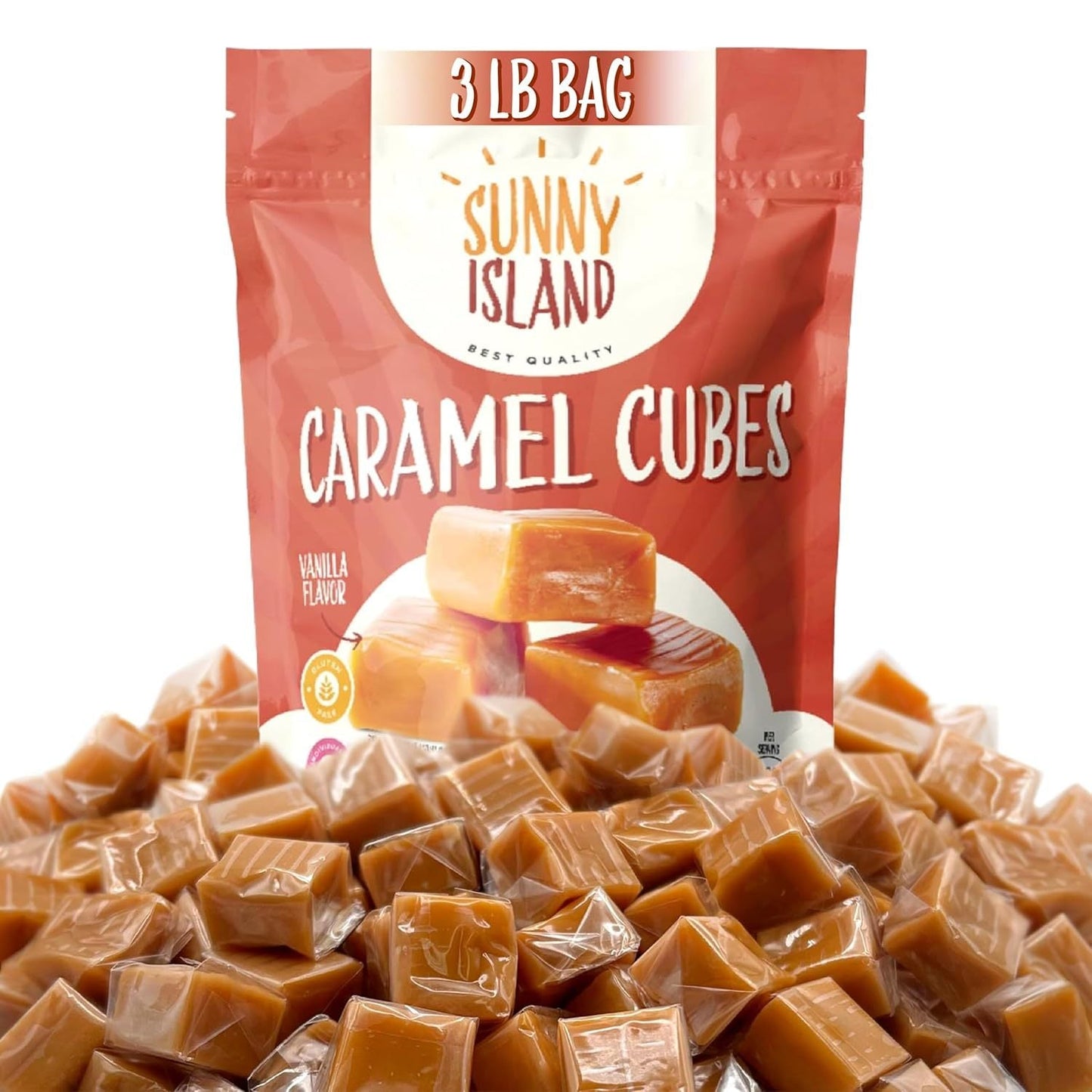 Vanilla Caramel Cubes Candy 3 Pound Bulk Pack – About 225 Count, Individually Wrapped, Soft Buttery Vanilla Caramel Squares for Snacking, Baking, Gifting & Candy Bowls
