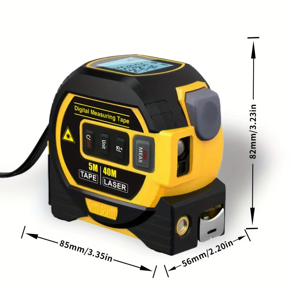 3-in-1 Laser Tape Measure with Digital Rangefinder & Steel Tape – High Precision Cross Laser Measuring Tool, Color Screen, Voice Broadcast, 2 AAA Batteries Included, for Construction, DIY & Home Use