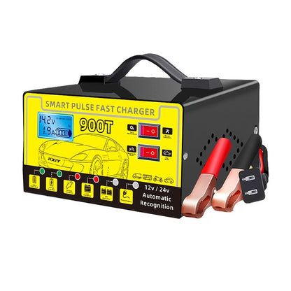 Smart Universal Battery Charger for 12V & 24V – LCD Screen, Pulse Repair & Temperature Regulation, Trickle Charger Maintainer for Car, Truck, Motorcycle, Boat, Lawn Mower & Harvester Batteries
