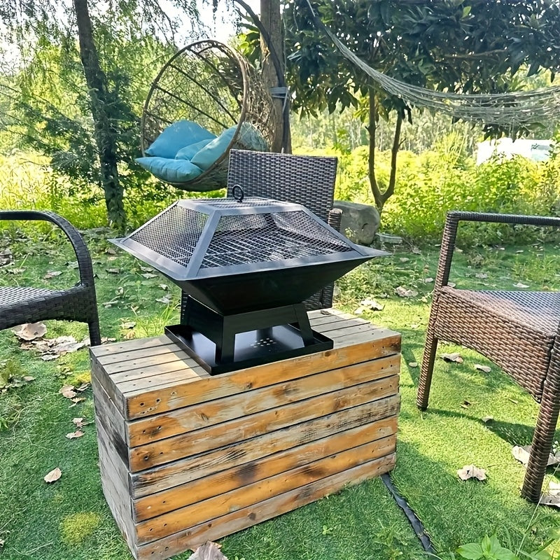 Outdoor Fire Pit 18.5 Inch Heavy-Duty Wood Burning Bowl with BBQ Grill Grate, Ash Collector, Fireproof Cover & Charcoal Hook – Backyard Patio Heater for Camping, Picnics & Gatherings