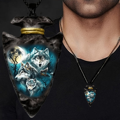 Wolf Head Totem Pendant Necklace for Men 6pcs Set Gothic Viking Animal Charm Jewelry Halloween Birthday Gift Stainless Steel
