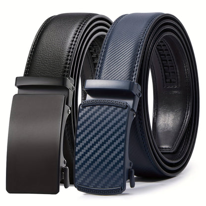 Men's Ratchet Belts 2-Pack – Genuine Leather Cut-to-Fit Dress & Casual Belts for Men, Adjustable Waist 28–52 Inches, Perfect Gift for Him