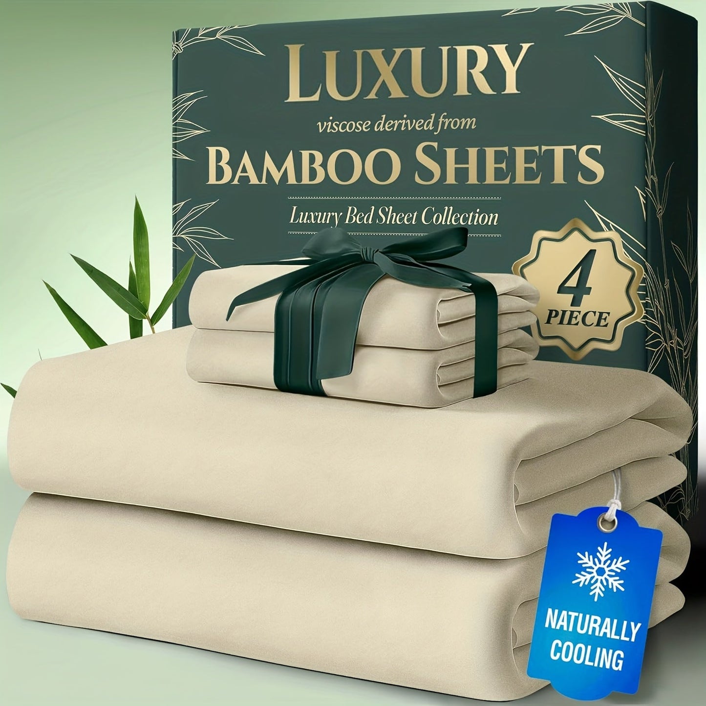 Cooling Bamboo Bed Sheet Sets Deep Pocket | Ultra-Soft Breathable 4-Piece Sheets for Hot Sleepers | Twin Full Queen King | Moisture-Wicking Temperature Regulating Pillowcases Included