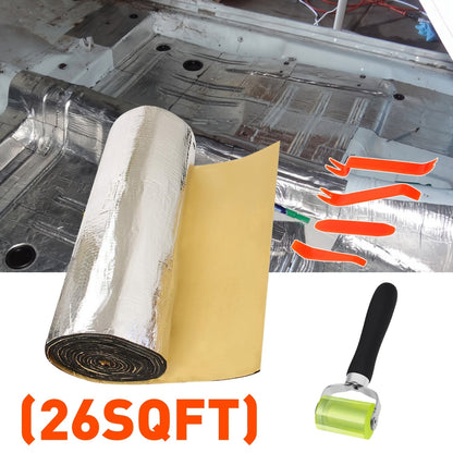 Car Sound Deadener & Heat Shield Mat 22/26 Sqft – Self-Adhesive Aluminum Foil Noise Reduction Insulation, Easy Cut & Install for Floor Door Trunk, Free Installation Tools Included