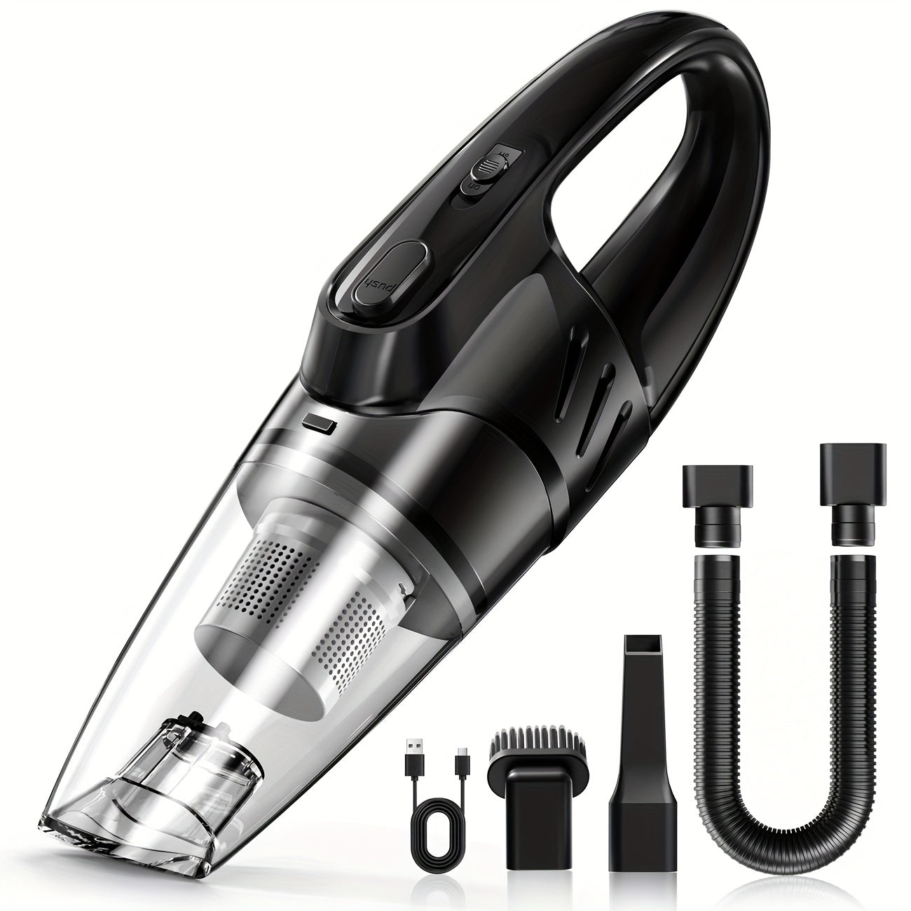 Handheld Car Vacuum Cleaner 6000PA 2000mAh Rechargeable 40dB Low Noise 5 Accessories for Car Home Pet Hair Pink