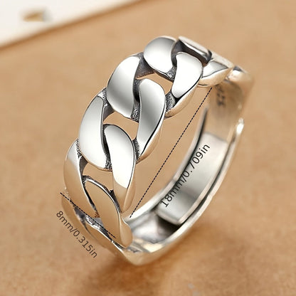 Adjustable Cuban Ring with 925 Silver Twist Chain for Men & Women – Unisex Index Finger Ring, Unique Street Style Fashion Jewelry, Stackable & Everyday Wear