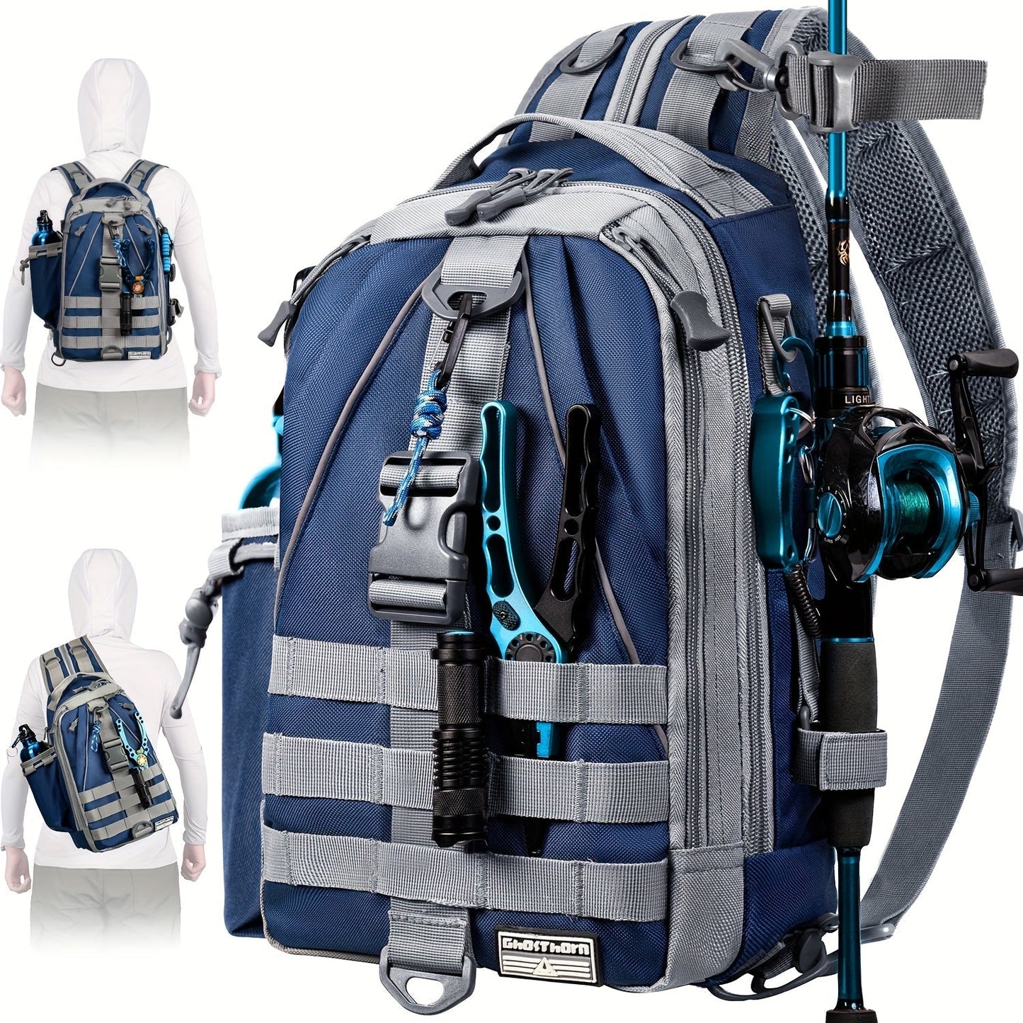 Fishing Backpack Tackle Sling Bag with Rod Holder – Waterproof Hiking Daypack Fly Fishing Bag for Men Women, Tackle Box Storage, Gift for Fisherman Dad