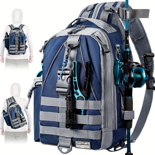 Fishing Backpack Tackle Sling Bag with Rod Holder – Waterproof Hiking Daypack Fly Fishing Bag for Men Women, Tackle Box Storage, Gift for Fisherman Dad
