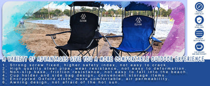 Folding Camping Chair with Tilting Canopy Sunshade – 225LBS Capacity, 22.8" Wide Seat, Mesh Cup Holder & Carry Bag, Portable Beach Lawn Chair for Camping, Hiking & Outdoor Events – 9 Color Options