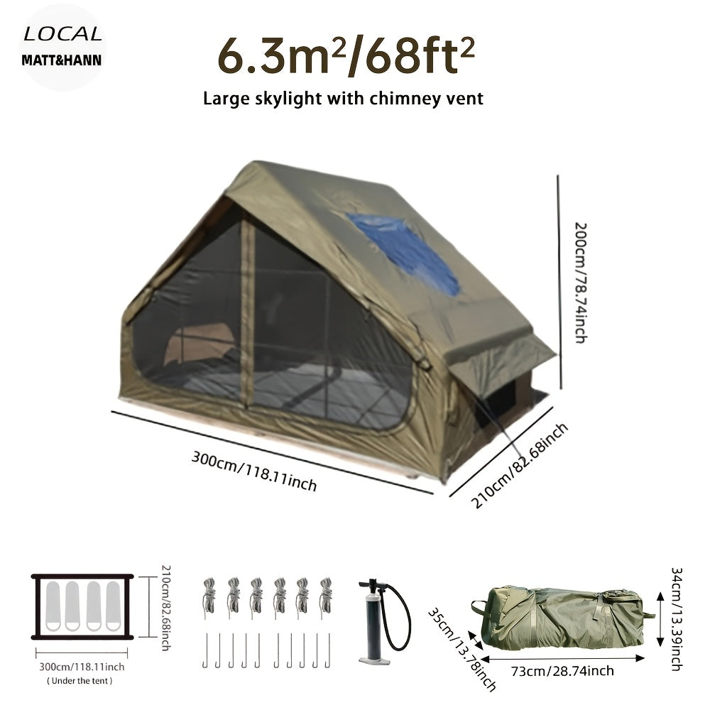 Inflatable Camping Tent 4-6 Person – 4-Season Luxury Air Tent with Manual Pump Easy Setup Windproof Glamping House for Family Outdoor Camping
