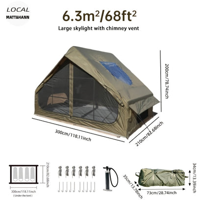 Inflatable Camping Tent 4-6 Person – 4-Season Luxury Air Tent with Manual Pump Easy Setup Windproof Glamping House for Family Outdoor Camping