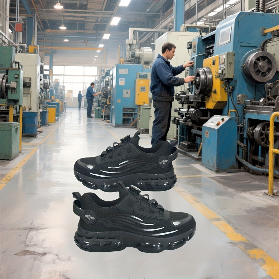 Steel Toe Work Shoes for Men & Women – Lightweight Breathable Safety Sneakers with Anti-Slip Sole, Low-Top Round Toe – Ideal for Construction, Warehouse, Outdoor & Camping (Black/Grey, US 5–12.5)