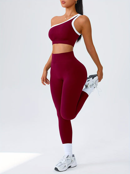 Women's 2-Piece High-Waisted Butt-Lifting Leggings & Sports Bra Set – 90% Polyamide Stretchy Minimalist Yoga Running Workout Outfit with Camisole Top, Solid Color, S-XL