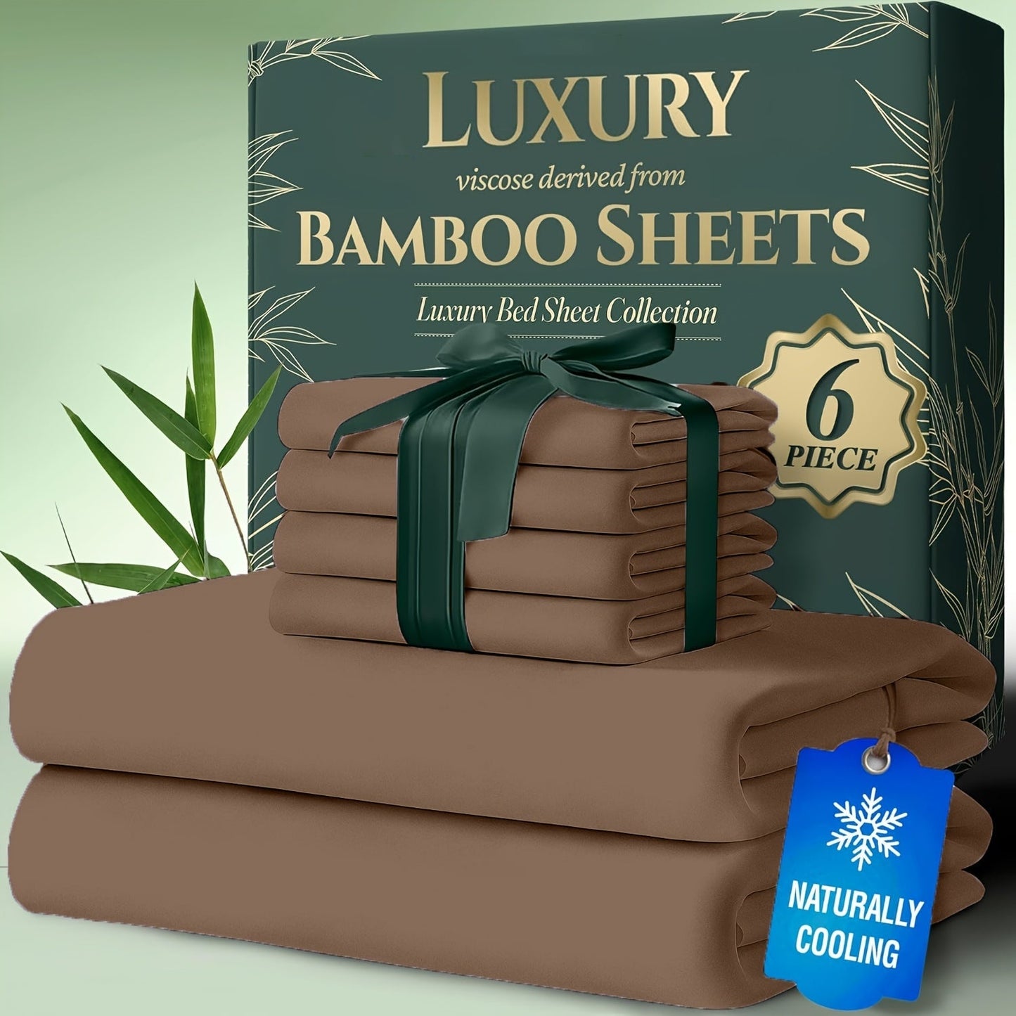 Cooling Bamboo Bed Sheets Set 6-Piece Ultra Soft 17 Inch Deep Pocket Double Stitching Cooling Fiber for Hot Sleepers – Twin Full Queen King in 16 Colors