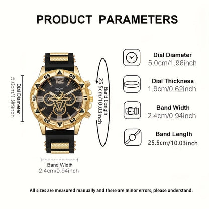 2-Pack Men's Large Dial Silicone Strap Quartz Watch Set Sports Business Casual Wristwatch Round Dial 5 Color Combos Gift for Him
