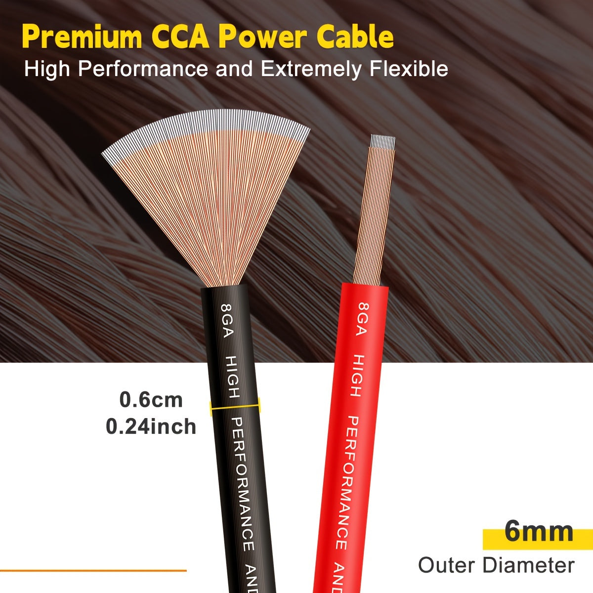 8 Gauge Wire 50ft CCA Power Ground Cable Kit (25ft Red + 25ft Black) for Car Audio, Amplifier, Speaker, Marine, Welding & Automotive Electrical Wiring