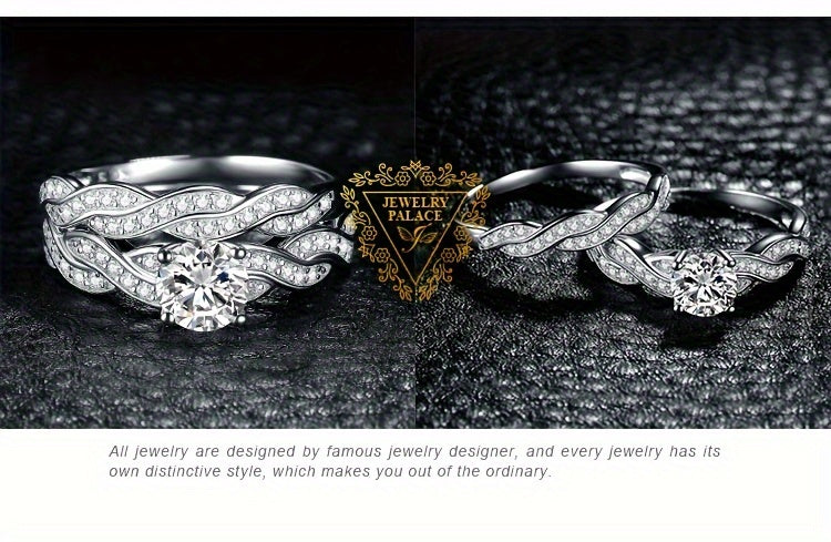 925 Sterling Silver Infinity Knot Bridal Ring Set of 2 for Women – Round Cut Cubic Zirconia Stackable Wedding Engagement Rings, Silver & Gold, Sizes 4-12