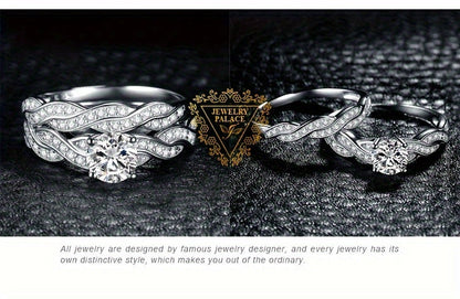 925 Sterling Silver Infinity Knot Bridal Ring Set of 2 for Women – Round Cut Cubic Zirconia Stackable Wedding Engagement Rings, Silver & Gold, Sizes 4-12