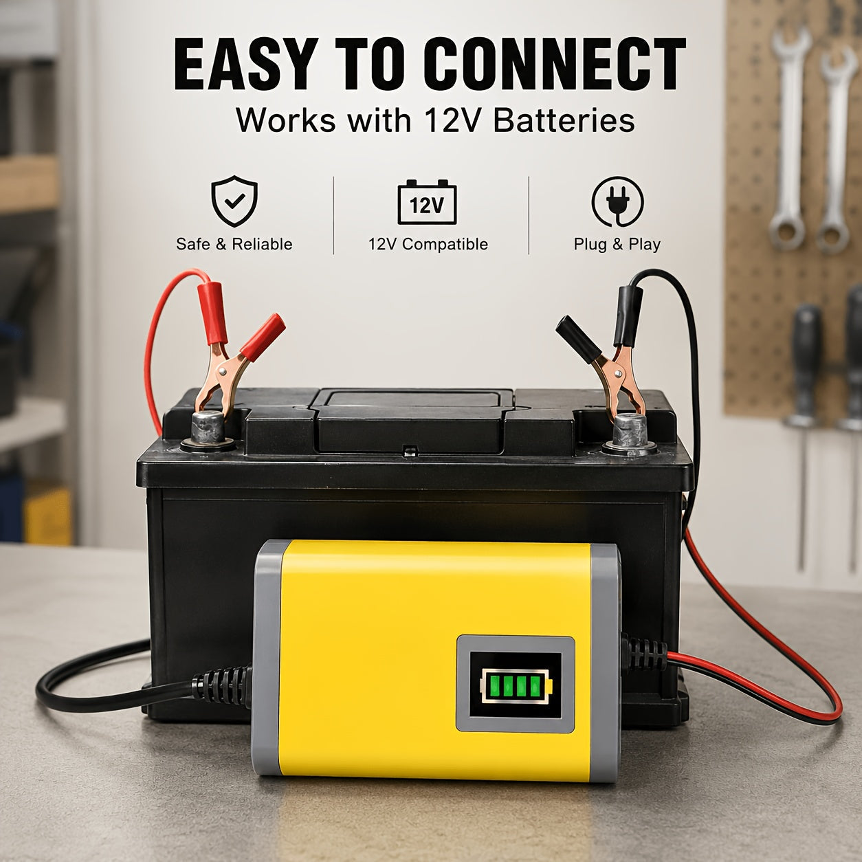 12V Smart Car Battery Charger and Maintainer, Intelligent Trickle Charger with Desulfurization & Temperature Compensation for 2Ah-100Ah Batteries – Compatible with Car, Truck, Motorcycle & Lawn Mower