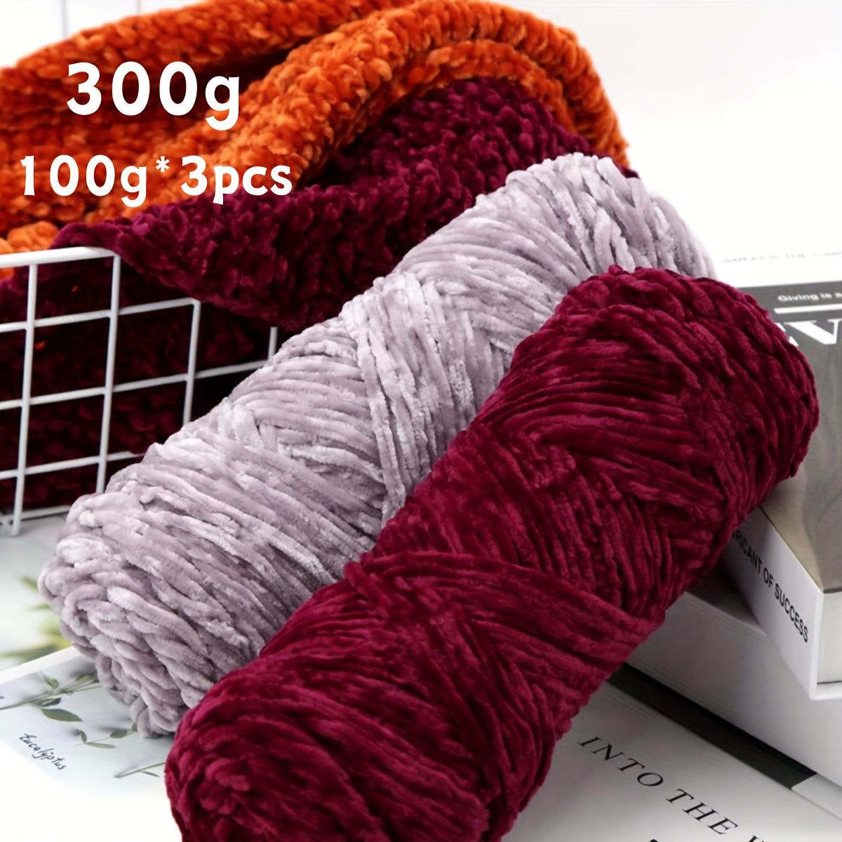 Velvet Chenille Yarn 3-Pack 300g (100g x3) Soft Bulky Knitting Crochet Yarn 47 Colors Beginner Friendly Luxury Handcraft for Sweaters Scarves Hats Dolls Bags Amigurumi DIY Projects