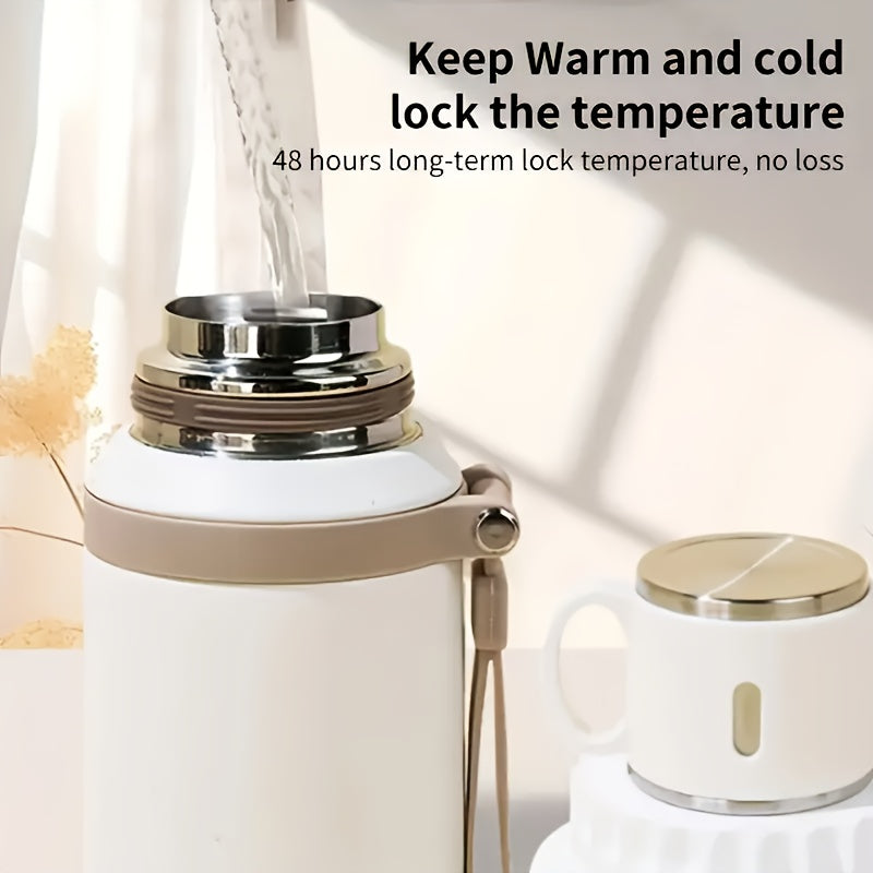 600ml Stainless Steel Tumbler Double Wall Vacuum Insulated Leak-Proof Lid with Handle Cleaning Brush Included Hot Cold Drinks Travel Office Gym Outdoor Water Bottle 20oz