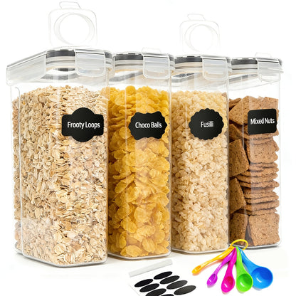 Airtight Food Storage Containers 4-Pack (4L/135oz) Extra Large BPA-Free Cereal Containers for Pantry Organization - Bulk Storage for Grain, Rice & Nuts, Kitchen Organizer Set, Great Christmas Gift