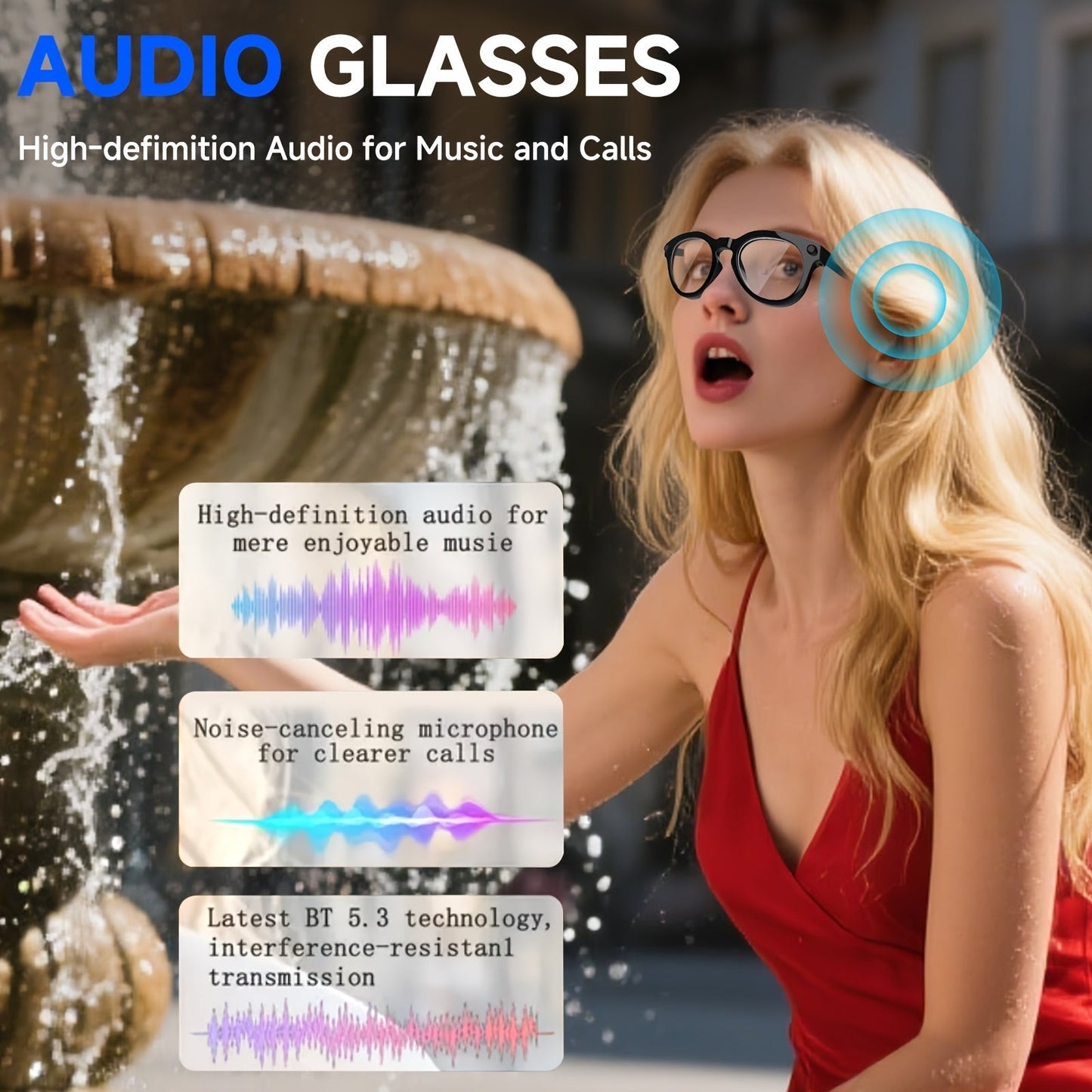 4K AI Smart Glasses with Camera – Real-Time Translation, Object Recognition, Open-Ear Audio, Touch Control, 8-Hour Battery, USB-C Charging, Ultra-Light for Outdoor, Work & Travel