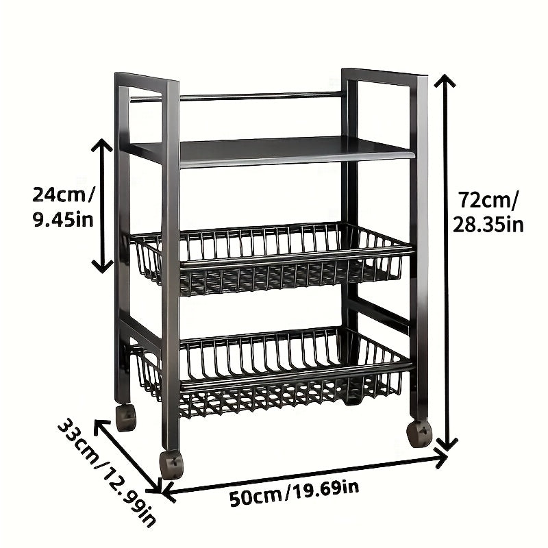 Rolling Metal Storage Cart with Wire Baskets & Wheels – Adjustable 3 or 4 Tier Movable Shelf Rack for Kitchen, Office, Garage & Pantry Organization, Sturdy Metal Organizer Cart with Locking Casters