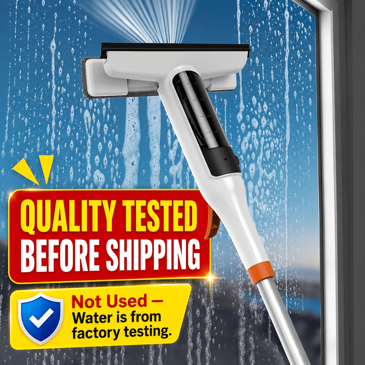 3-in-1 Glass Cleaning Kit with Durable Metal Pole Squeegee and Scraper for High Windows Shower Doors Car Windshields – Streak-Free Home Cleaning Tool