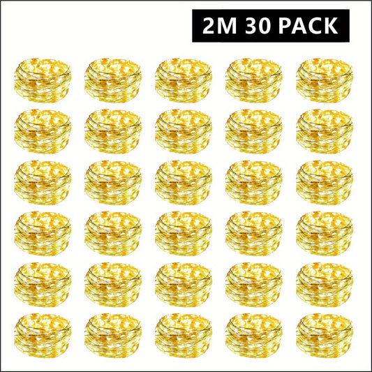30-Pack LED Fairy Lights Battery Operated with Silver Wire – 6.5ft 20 LED Firefly Starry String Lights, Batteries Included, Perfect for DIY Wedding, Bedroom, Party, Patio, Christmas & Valentine's Day Decor