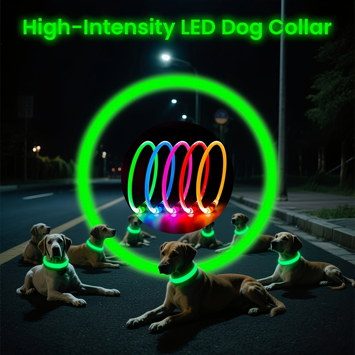 USB Rechargeable LED Dog Collar – Light Up 360° Glow Safety Collar with 3 Modes, Adjustable TPU Cuttable Collar for Small Medium Large Dogs, Night Walking Running & Hunting