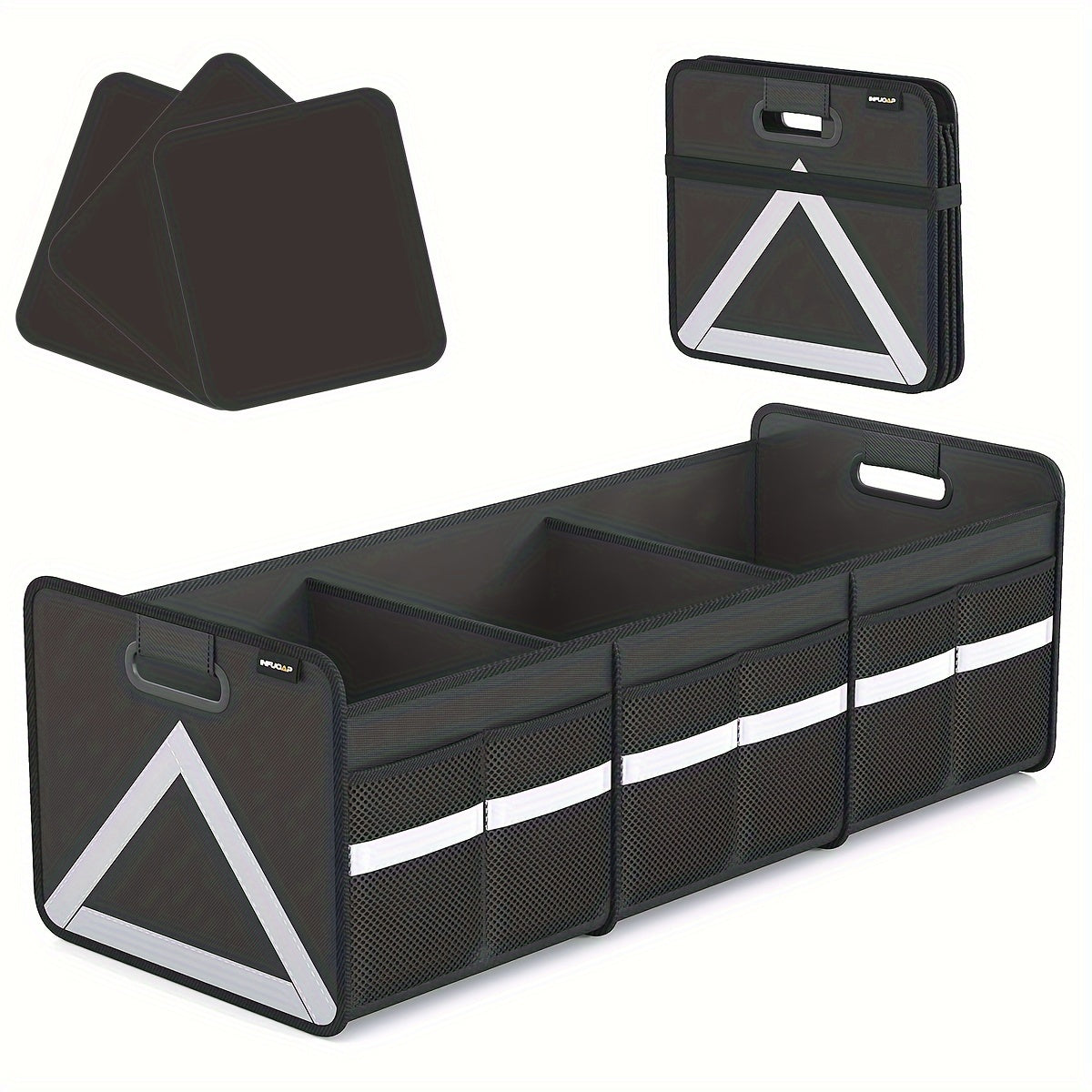 Car Trunk Organizer Heavy Duty Foldable with Multi-Pocket Storage & Reflective Stripe – Collapsible Space Saver for Car, SUV & Minivan – Secure Zipper Closure – Velora