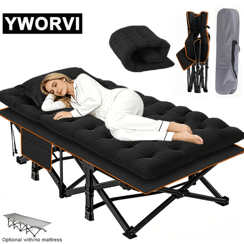 Folding Camping Bed with Mattress & Side Pockets – Heavy Duty Portable Cot for Adults, Foldable Guest Bed for Camping Outdoor Courtyard Terrace Office Guest Room