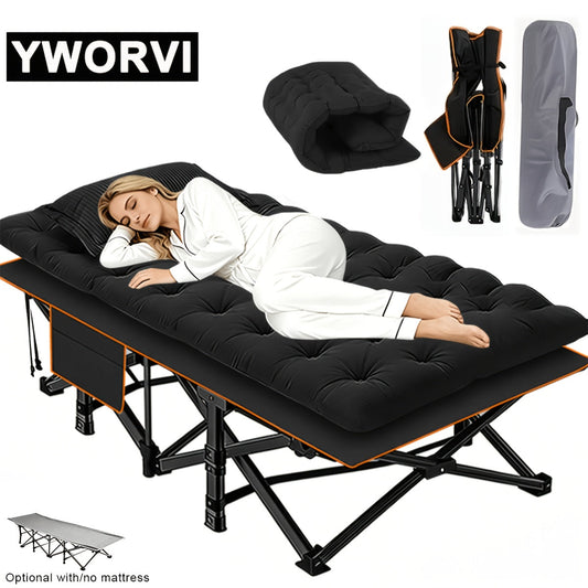 Folding Camping Bed with Mattress & Side Pockets – Heavy Duty Portable Cot for Adults, Foldable Guest Bed for Camping Outdoor Courtyard Terrace Office Guest Room