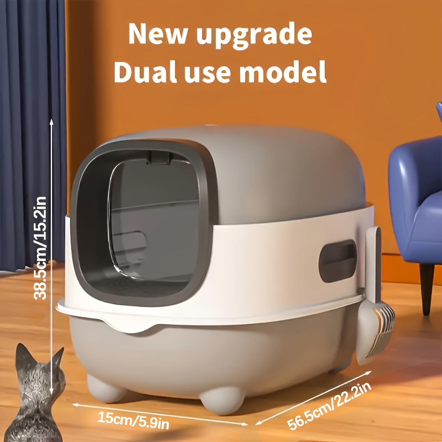 Covered Cat Litter Box – Spacious Fully Enclosed Design with Scoop, Spill Prevention & Odor Control, Easy to Clean & Store, Ideal for All Cats