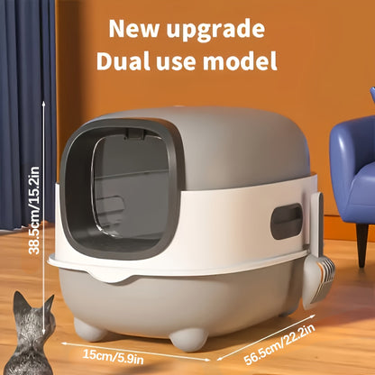 Covered Cat Litter Box – Spacious Fully Enclosed Design with Scoop, Spill Prevention & Odor Control, Easy to Clean & Store, Ideal for All Cats