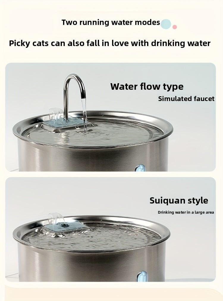 Stainless Steel Pet Water Fountain 236oz 7L Automatic Cat & Dog Water Dispenser with Replacement Filters USB Powered Water Level Window – FT007 Model