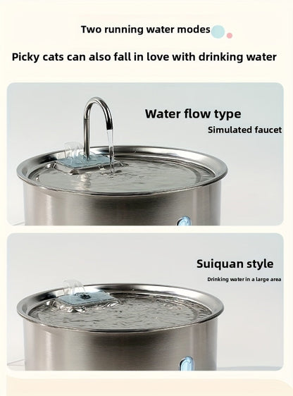 Stainless Steel Pet Water Fountain 236oz 7L Automatic Cat & Dog Water Dispenser with Replacement Filters USB Powered Water Level Window – FT007 Model