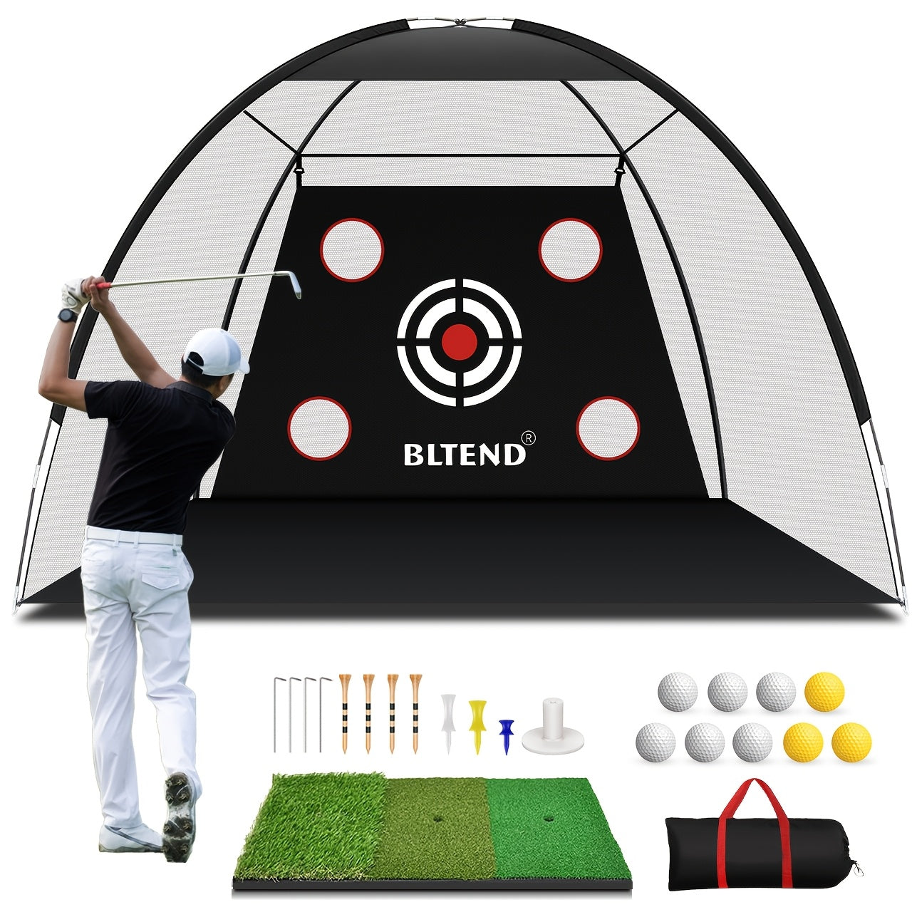 10x7ft Golf Practice Net & Mat Set with Balls, Tees & Carry Bag – Heavy Duty Golf Hitting Net for Backyard, Basement & Indoor Outdoor Use, Golf Training Equipment Gift for Men & Women