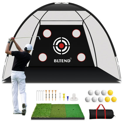 10x7ft Golf Practice Net & Mat Set with Balls, Tees & Carry Bag – Heavy Duty Golf Hitting Net for Backyard, Basement & Indoor Outdoor Use, Golf Training Equipment Gift for Men & Women