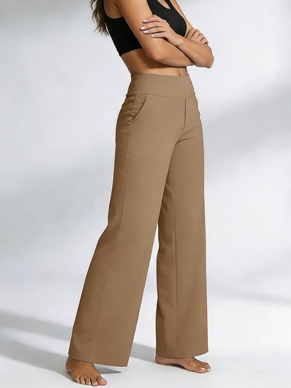 Women's High-Waisted Straight-Leg Yoga Pants with Pockets – Stretchy Casual Loose Fit Sportswear for Ladies, Summer Solid Color Workout Pants for Yoga Gym Pilates & Everyday Wear, S-XXL