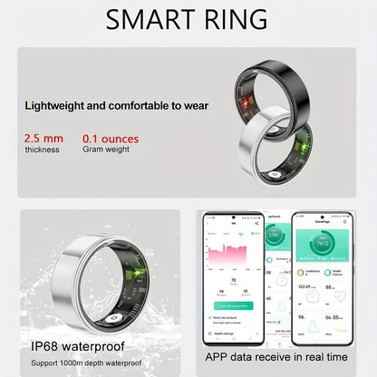 Smart Ring with Charging Case for Men & Women – Health Fitness Tracker, Sleep Tracker, Step Counter, Distance Monitor, Compatible with iPhone & Android, Sizes 7-13, Black, Silver & Gold