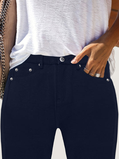 Women's High Waist Stretch Skinny Jeans Metal Button Street Style Slim Fit Denim Pants 10 Colors S-XXL Everyday Wear